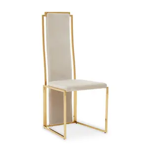 Interiors by Premier Luxurious Modern Dining Chair, Stainless Steel Gold Finished Frame Accent Chair. Natural Fabric Dining Chair