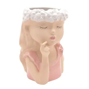 Country Living Ceramic Planter Large - Fingers on Lips Girl