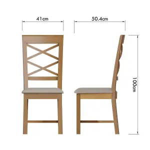 FWStyle Solid Oak Cross Back Dining Chairs Set Of 2 Natural Lacquered Finish