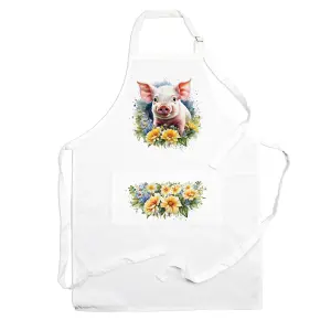 Purely Home Farm Animals & Flowers Piglet Apron - Floral Gifts for Her - Cooking & Baking