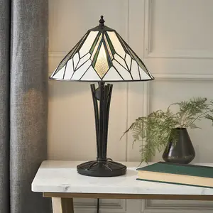 Small Tiffany Glass Table Lamp - Art Deco Style - Requires 40W E14 Golf Bulb LED