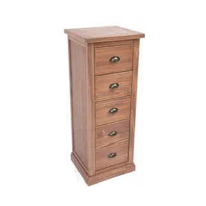 Tirolo 5 Drawer Narrow Chest of Drawers Brass Cup Handle