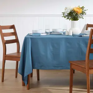 Homescapes Airforce Blue Cotton Tablecloth 178 x 300 cm