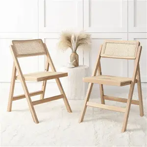 Frances Set Of 2 Folding Chairs Natural Wood Rattan Cane, Solid Beech Wood - Dining Room Chairs - Dining Table Chairs - Daals - Dining Chairs