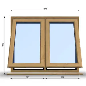 1245mm (W) x 1045mm (H) Wooden Stormproof Window - 2 Opening Windows (Opening from Bottom) - Toughened Safety Glass