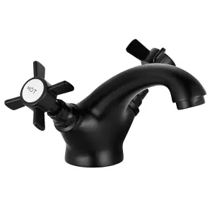 Black Bathroom Basin Mixer Tap with Traditional Victorian Cross Handle Traditional Design Sink Taps for Bathroom