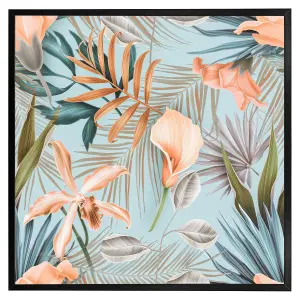 Pink tropical flowers (Picutre Frame) / 24x24" / Grey