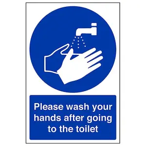 Wash Your Hands Toilet Safety Sign - Rigid Plastic - 200x300mm (x3)