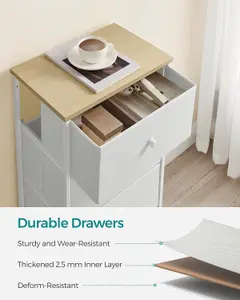 SONGMICS Dresser Drawer Chest, Bedroom Storage Unit, Cloth Dresser with 4 Fabric Drawers, Metal, for Wardrobe, White and Oak