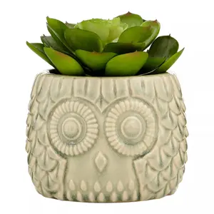 Fiori Large Succulent in Grey Ceramic Owl Pot Artificial Plant Foliage