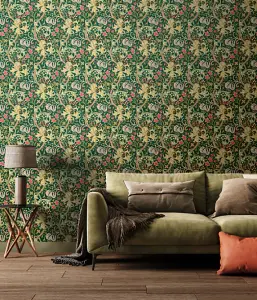 Hoopla Walls Lily Ogee Forest Green Smooth Matt Wallpaper