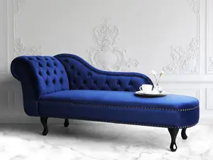 Left Hand Chaise Lounge Velvet Blue NIMES