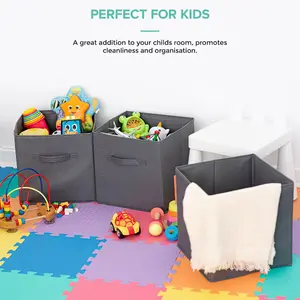 LIVIVO Collapsible Fabric Storage Cube - Home & Office Room Organiser for Toys, Baby Clothes & Household Items (Pack of 6) - Grey