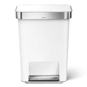 Simplehuman 45L Plastic Rectangular Pedal Bin With Liner Pocket White