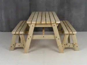 Victoria Rounded Space Saving Picnic Table Benches Set (5ft, Natural finish)