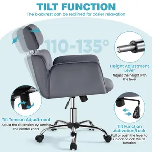 Yaheetech Velvet Desk Chair with Adjustable Headrest - Dark Grey