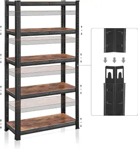 SONGMICS 5 Tier Shelving Unit, Industrial, Adjustable Storage Shelves, for Living Room, Kitchen, Garage, Rustic Brown and Black