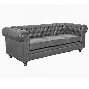 Hertford Chesterfield Faux Leather 3 Seater Sofa In Vintage Grey