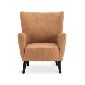 Teddy Boucle Accent Wingback Chair with Footstool in Camel Brown