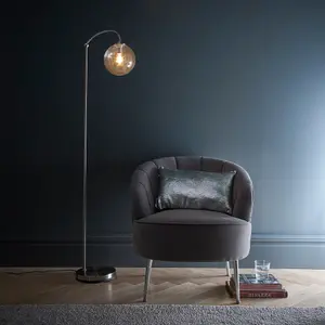 Bianca Satin Nickel Floor Lamp Ribbed Glass