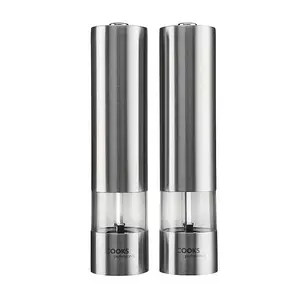 Electric Salt and Pepper Mill Grinder Set Shaker Automatic with Stand Silver