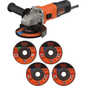 Black and Decker 240v 115mm 4.5" Angle Grinder 5 Discs + Flange Nut BEG010A5-GB