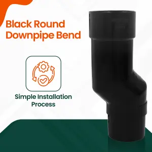 Black Round Downpipe Offset Mini Bend Fits 68mm Downpipes & 112mm Gutter, UV-Resistant  for Freeflow Rainwater System