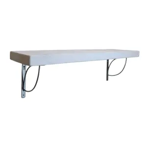 Solid Wood Handmade Rustical Shelf White 175mm 7 inch with Silver Metal Bracket TRAMP Length of 140cm