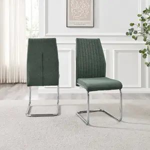 Furniturebox UK Lorenzo 2x Green Fabric Silver Leg Dining Chair