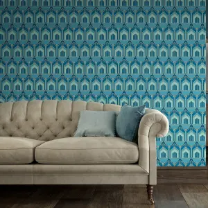 Hoopla Walls Teal Blue Deco Smooth Matt Wallpaper