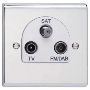 Deta SD1340CHW Slimline Décor TV /FM (DAB) / SAT Triplexer Aerial Outlet (Polished Chrome / White Insert)