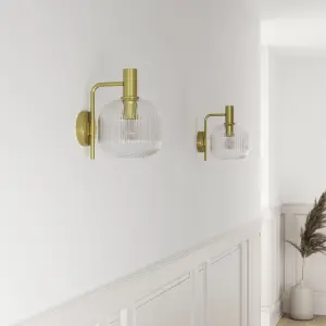 GoodHome Lybia Classic Satin Brass effect Wired Wall light