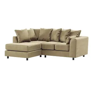 Brooklyn Plush Velvet 3 to 4 Seater L Shaped Corner Sofa Foam Beige Left Hand Facing