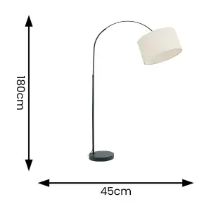 ValueLights Louis Black Arched Curved Floor Lamp with White Fabric Drum Lamp Shade and LED Bulb