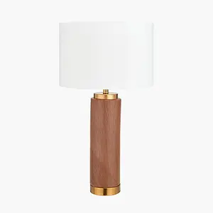 Wood Effect Ceramic Tall Table Lamp with Shade