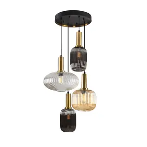 Luminosa Norma 4 Light Cluster Pendant Ceiling Light Black, Brass, 3 Crystal Tones, E27