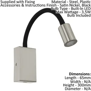 2 PACK Wall Light Colour Satin Nickel Black Steel & Plasic LED 3.5W Included