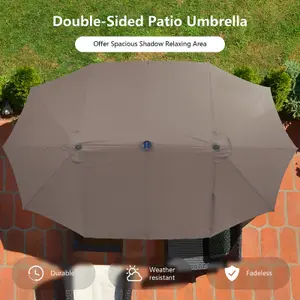 Costway 4.5m Double-Sided Patio Parasol with Stand Outdoor Twin Market Umbrella w/ Solar LED Lights