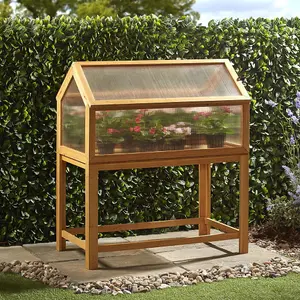 Raised Wooden Cold Frame, Greenhouse, Polycarbonate Storage for Garden Vegetables & Plants