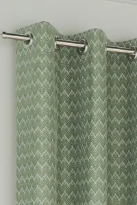 Enhanced Living Aspen Green Chevron Pattern 66 x 72" (168x183cm) Pair of Eyelet Thermal Noise Reducing Room Darkening Curtains