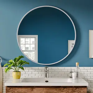 Baum Metal Flat Wall Mirror White / 70 cm H x 70 cm W