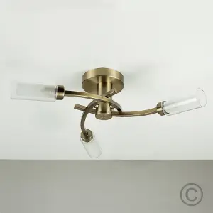 ValueLights Claudia 3 Way Spiral Flush Antique Brass Effect Ceiling Light Fitting with Glass Shades