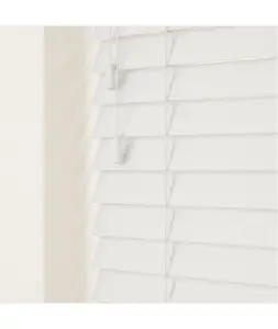 Smooth Finish Faux Wood Venetian Blinds with Strings 130cm Drop x 190cm Width Ultra White Smooth