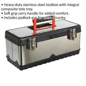 Durable 505 x 245 x 225mm Steel Tool Box with Tote Tray for Ultimate Organization