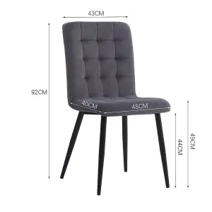 Dining Chair Set of 4 Dark Grey Frosted Velvet Dining Chairs Kitchen Accent Chair with Metal Legs