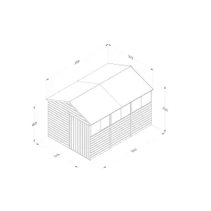 Forest Garden Beckwood Shiplap 12x8 ft Apex Natural timber Wooden Pressure treated 2 door Shed with floor & 6 windows - Assembly service included