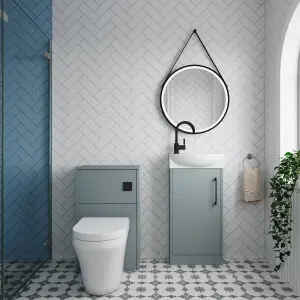 Cloakroom Suite - Vanity Unit, Tap and Toilet - Grey/Black