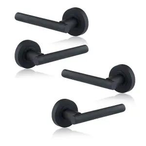 XFORT Matt Black Liberty Lever On Rose Door Handles, Door Handles 2 pairs