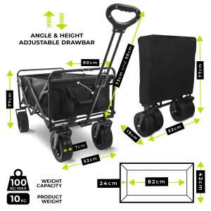 Folding Garden Trolley with Large Wheels and Removable Fabric, Ideal for Festivals, Camping, Black - Maximum Load 100kg