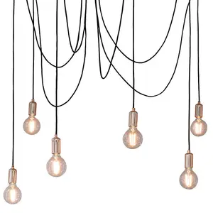 Multi Light Ceiling Pendant 6 Bulb Gloss Copper Industrial Adjustable Hang Hook